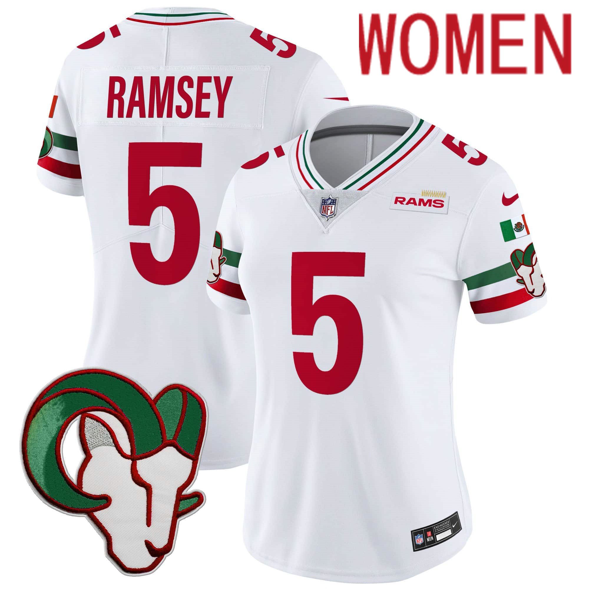 Women Los Angeles Rams #5 Ramsey White 2024 Nike Mexico Vapor Limited NFL Jersey->women nfl jersey->Women Jersey